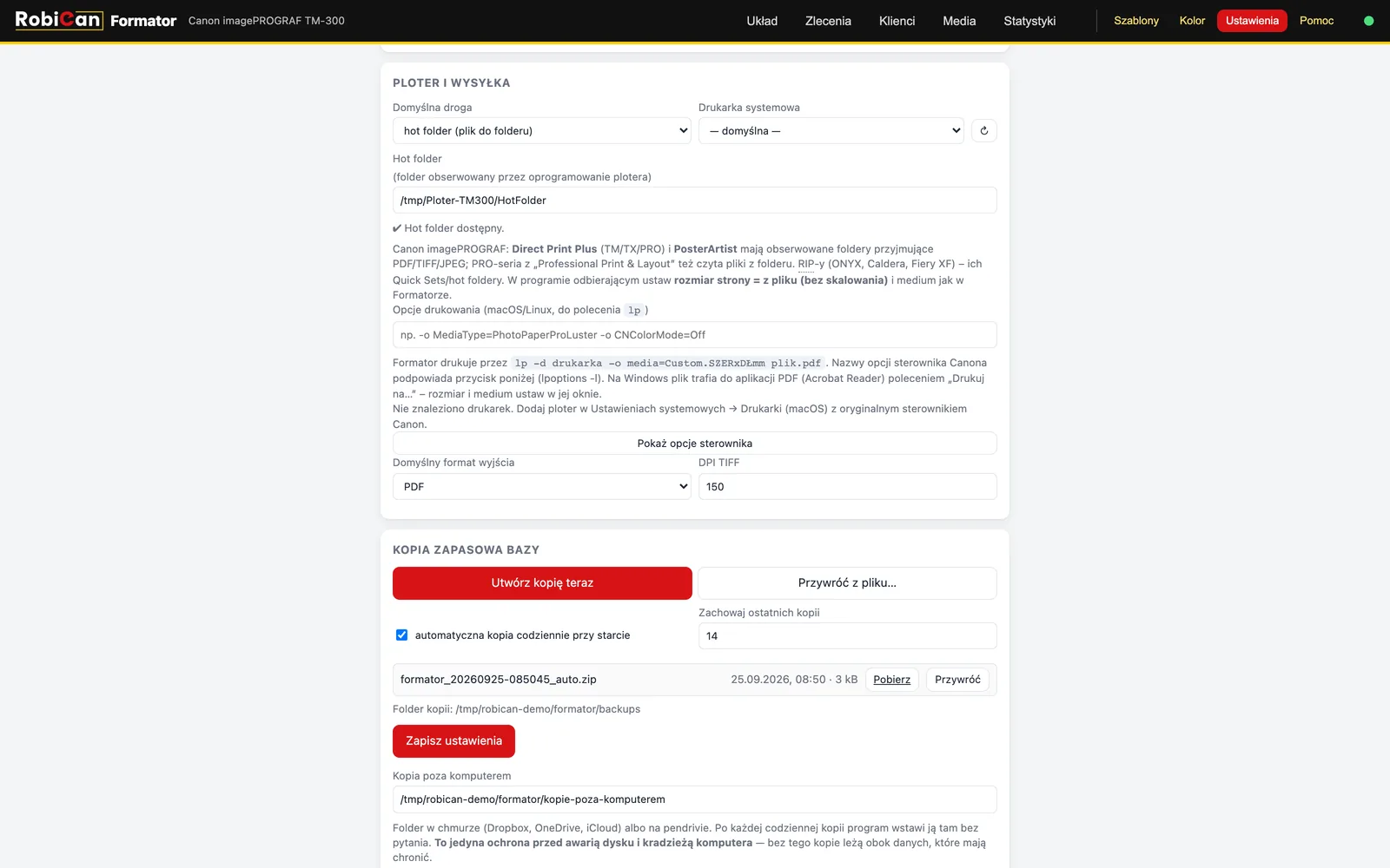 Wysyłka gotowego pliku do hot foldera plotera